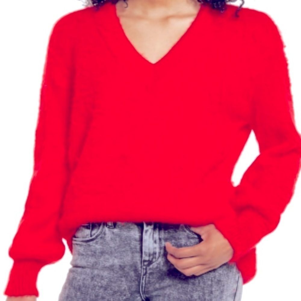 BP Fuzzy Red Tunic Vneck Sweater NWT
